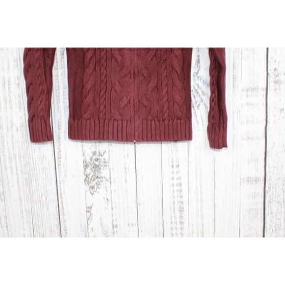 LL Bean Double L Cable Sweater Zip Cardigan Maroon Size Small - Picture 3 of 10